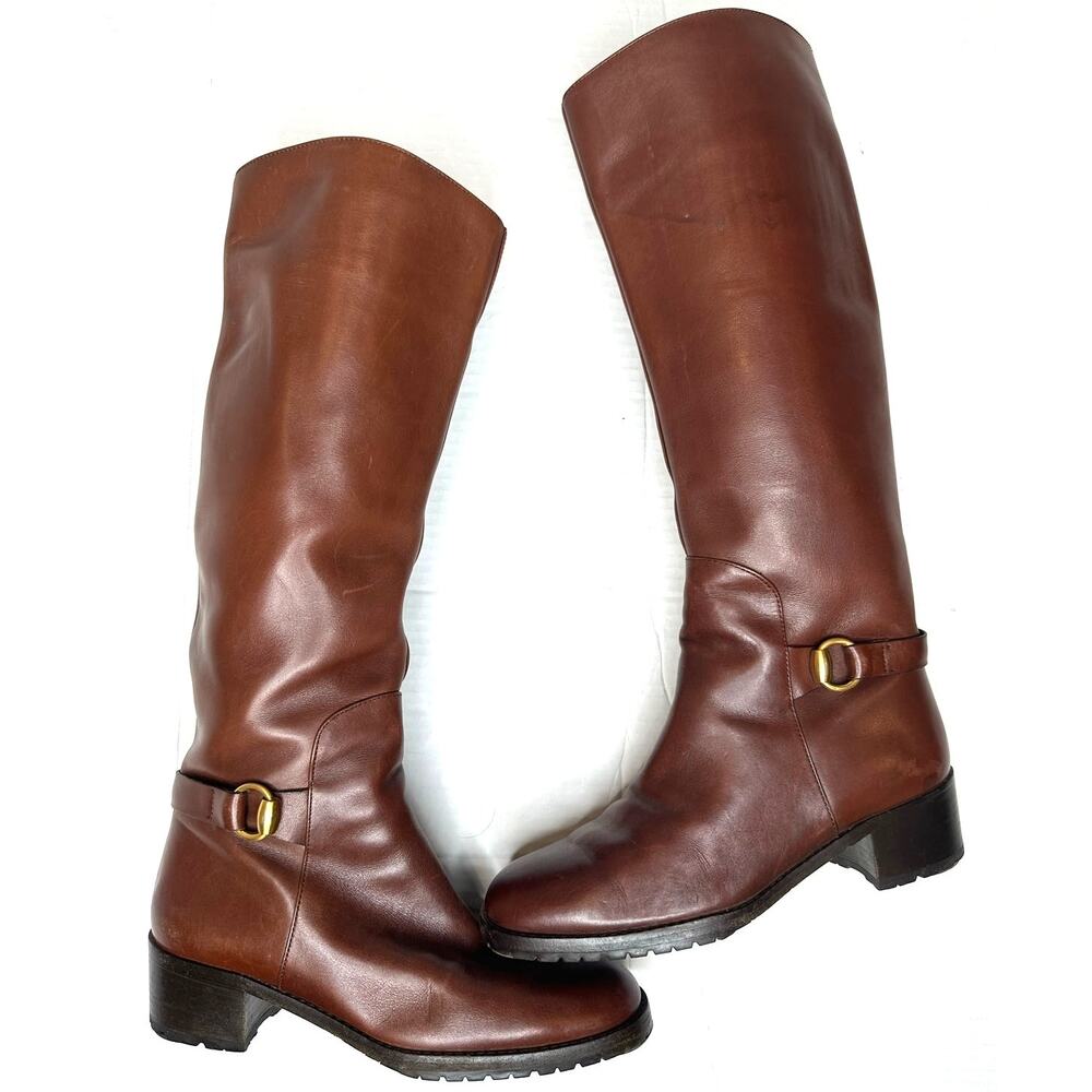 Gucci Knee High Horsebit buckle boots Brown with Block Heel size 36 Narrow